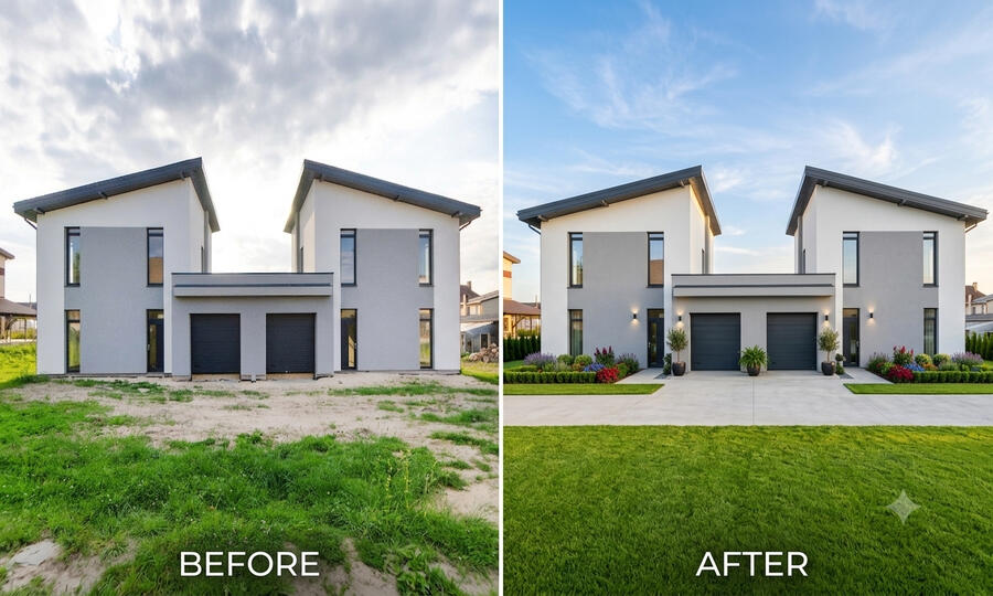 Before and After virtual staging Before and After virtual staging of a modern living room, showing the difference AI can make