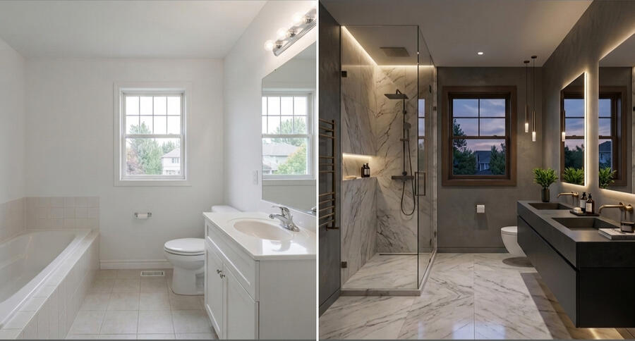 Before and After virtual staging Before and After virtual staging of a modern living room, showing the difference AI can make